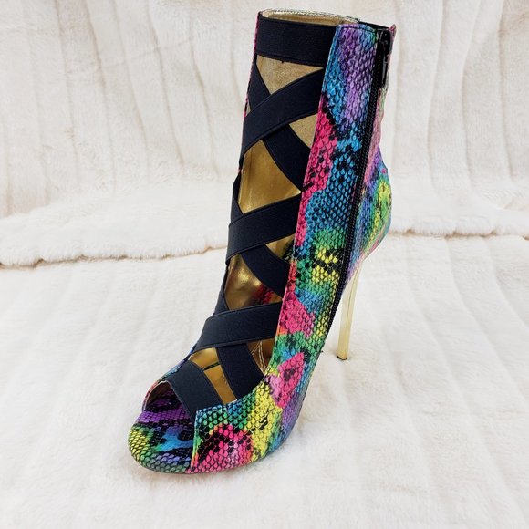 Colorful Rainbow Snake Bandage Ankle Boots - Picture 9 of 13